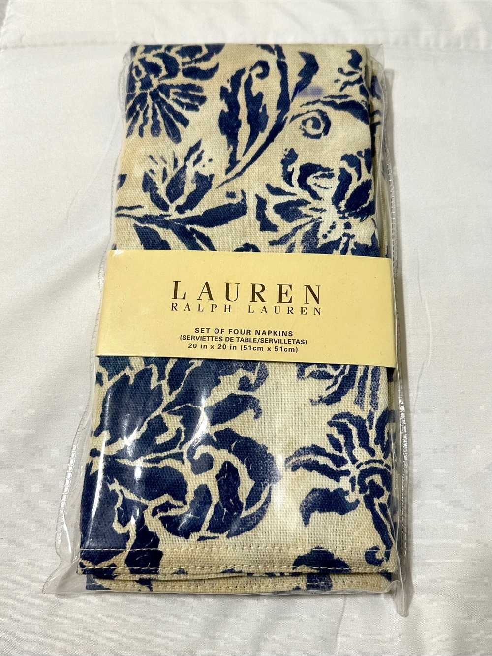 Set of Four Lauren Ralph Lauren Bluff Point Floral Navy & Cream Cotton Napkins